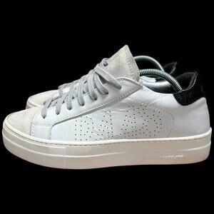 P448 Thea Low Top Platform Women 38/US 8 Sneakers White Gray Suede Black Croc